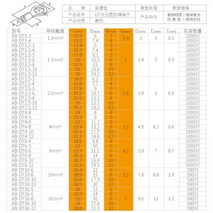 OT接线端子圆形冷压裸端子OT0.5/1/1.5/2.5/4/6/10-3/4/5/6/8/10